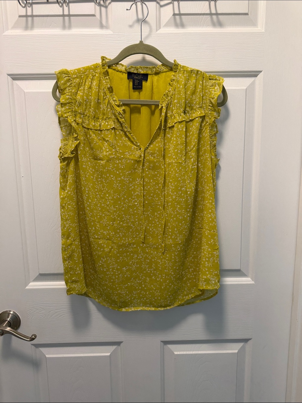 RACHEL Rachel Roy Yellow Floral Ruffle Tie-Neck Camisole